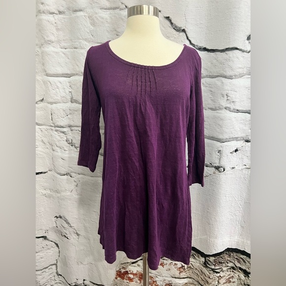 Eileen Fisher Tops - Eileen Fisher Eggplant Purple 100% Linen 3/4‎ Sleeve Scoop Neck Long Tunic Top